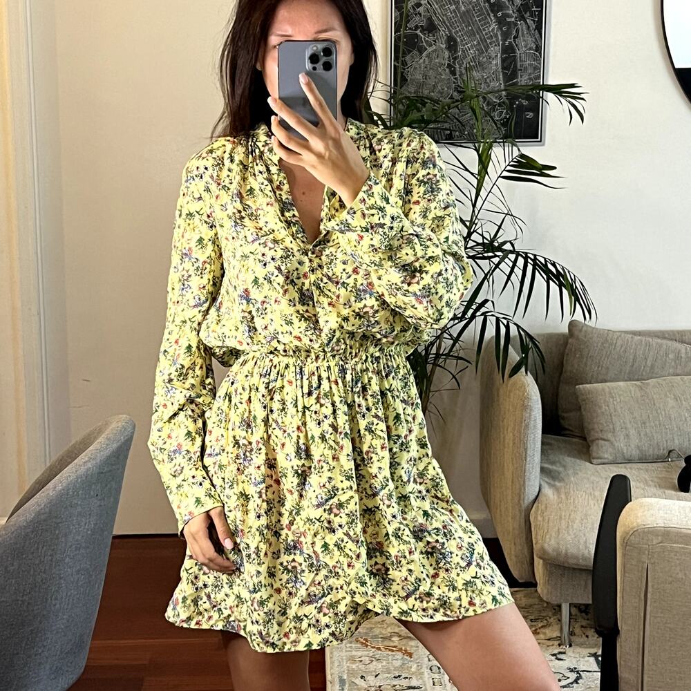 Zadig & Voltaire Rinka bloemen jurk viscose mini yelllow dress size XS C1